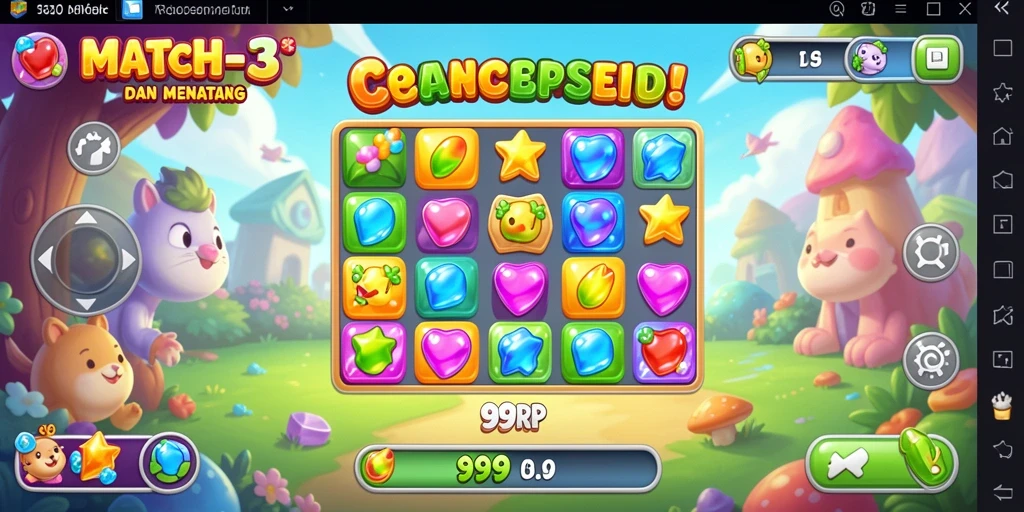 Screenshot gameplay 99RP dengan aksi Match-3 yang seru.
