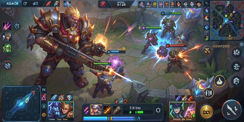 Screenshot ASIA128 menunjukkan aksi pertempuran seru MOBA.