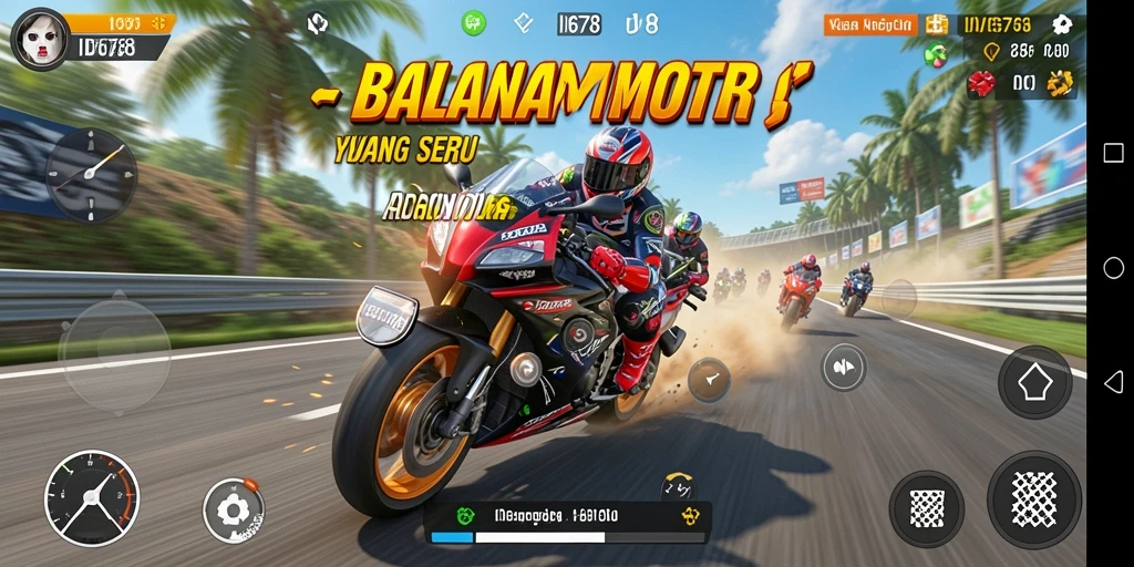 Tampilan gameplay seru dalam balapan motor di ID678.
