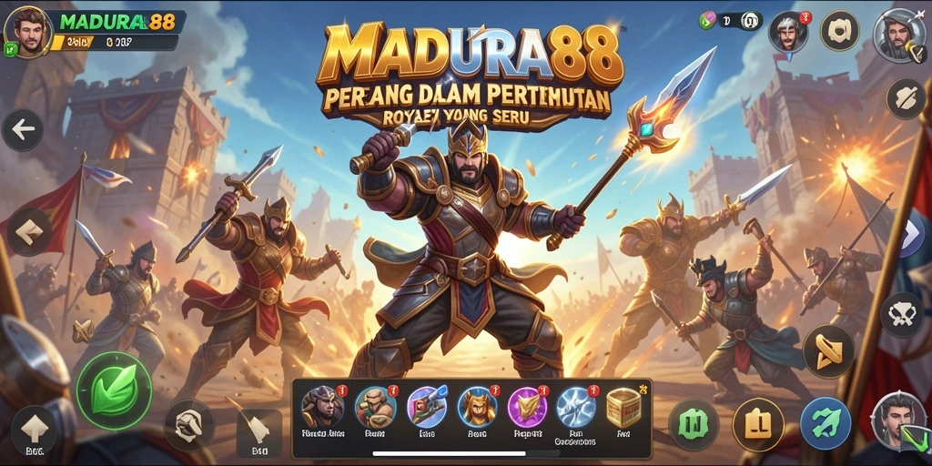 Screenshot gameplay <strong>MADURA88</strong> dengan adegan pertempuran yang mendebarkan.