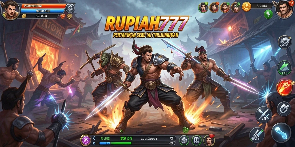 Tampilan gameplay menegangkan dari RUPIAH777 di arena pertarungan.