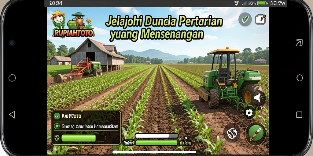 Tampilan permainan RUPIAHTOTO dengan ladang bertani yang subur.